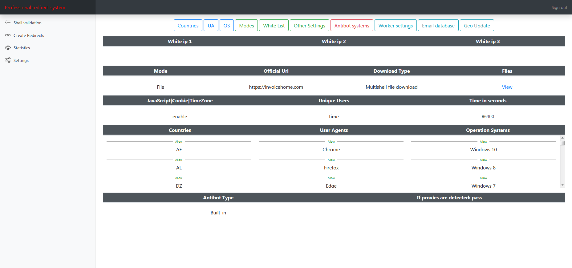 Screenshots from Prometheus TDS admin level