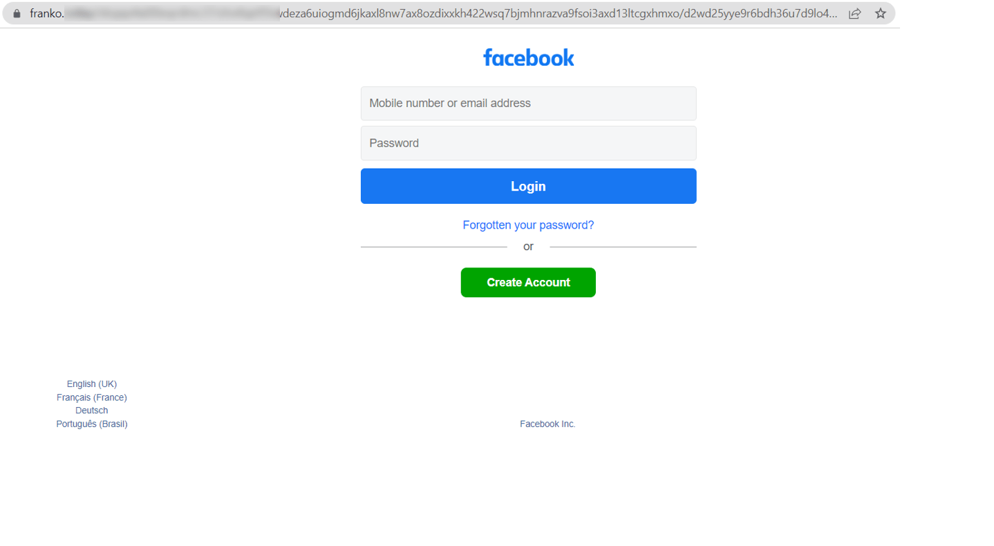 Example of a phishing page created to harvest victim’s Facebook credentials