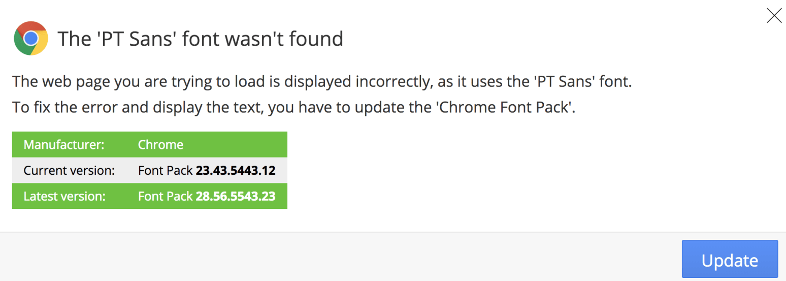 Fake font update window