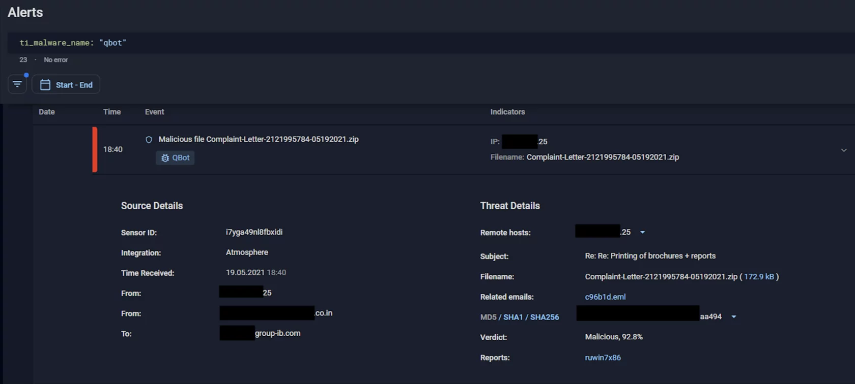 Detection of Qakbot in action by Group-IB Business Email Protection