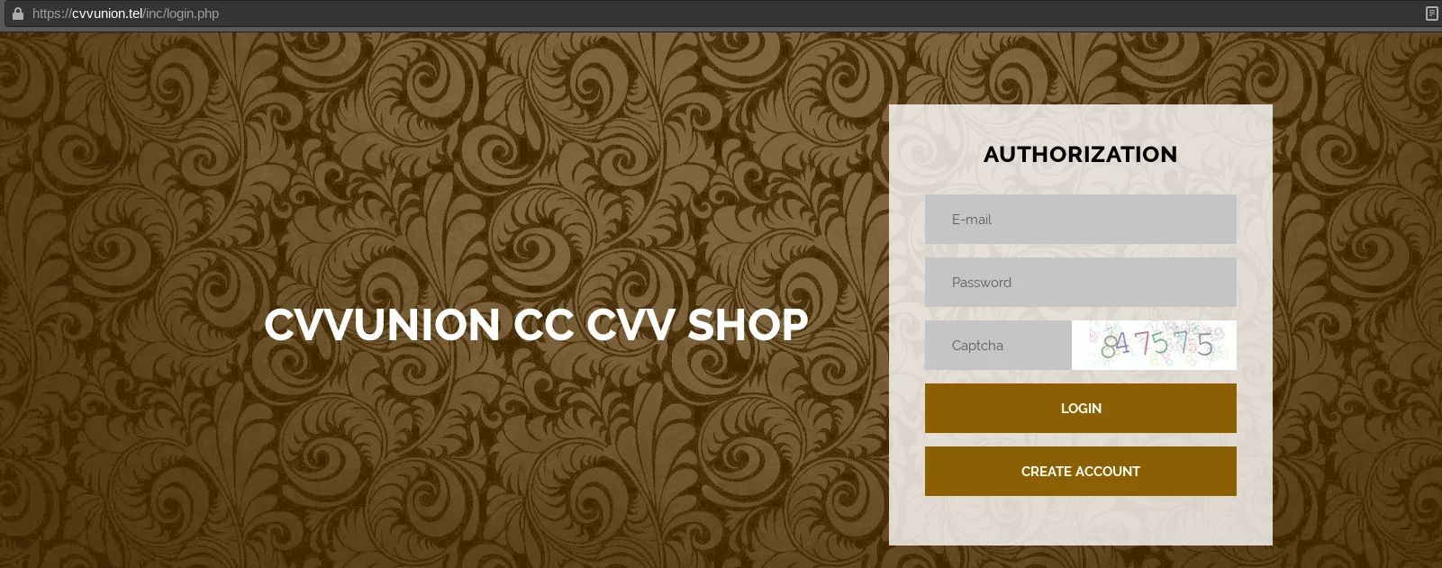 Screenshot of the fake shop cvvunion