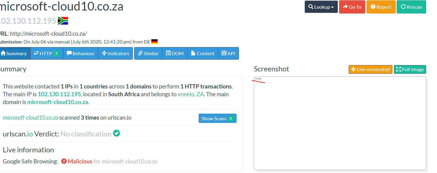 Examples of similar parked pages on JS-sniffer FakeSecurity's gate and domains in co.za zone