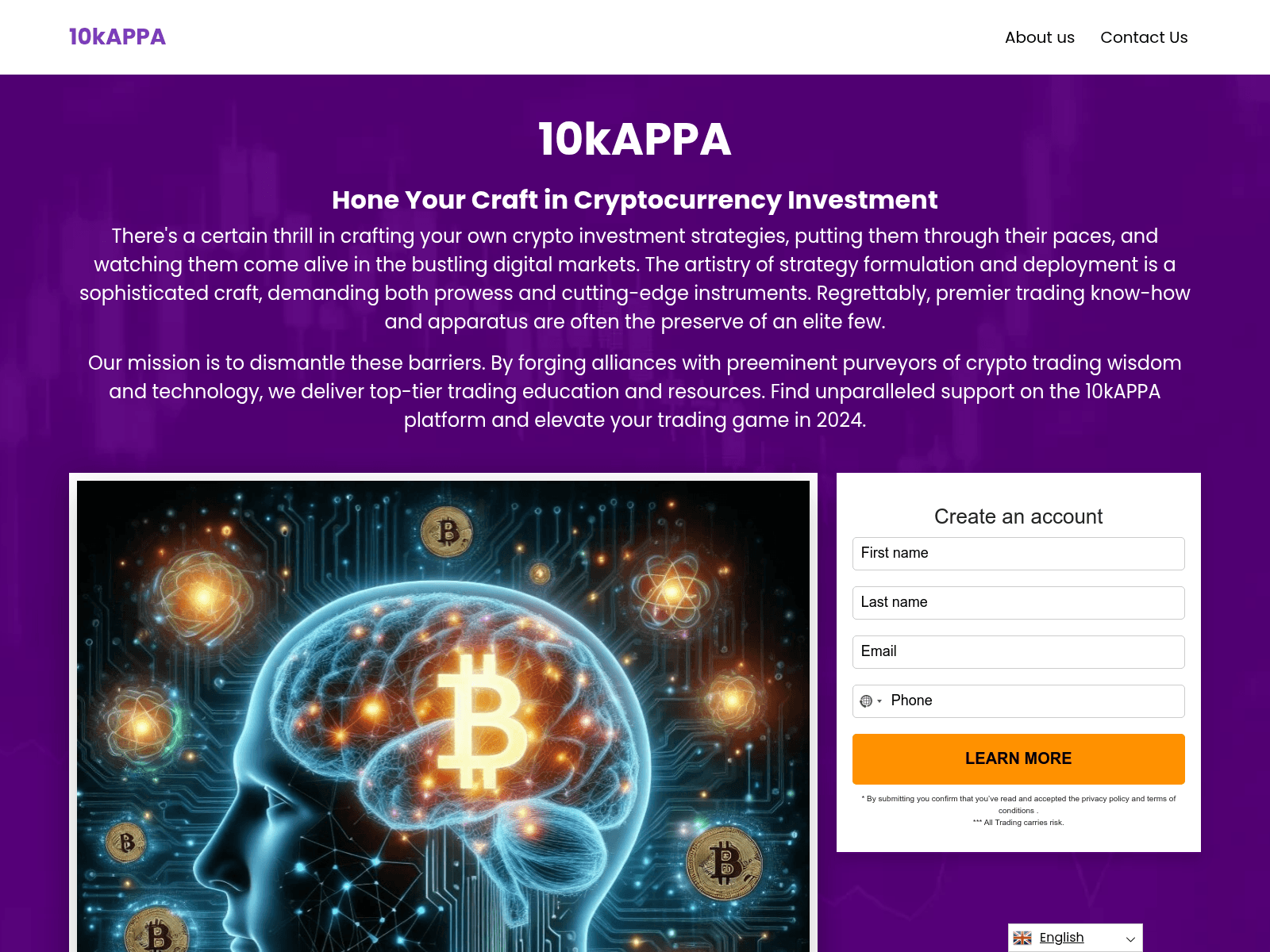 Figure 40, Screenshot of a scam AI trading platform titled “10kAPPA”