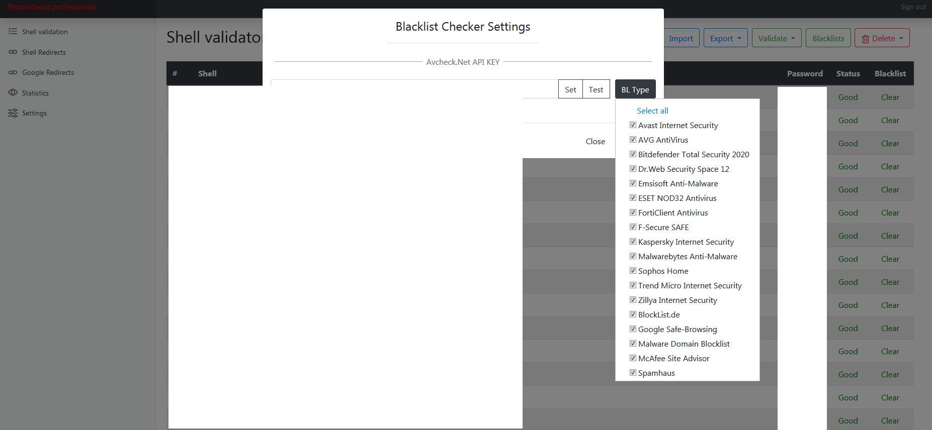 Screenshots from Prometheus TDS admin level