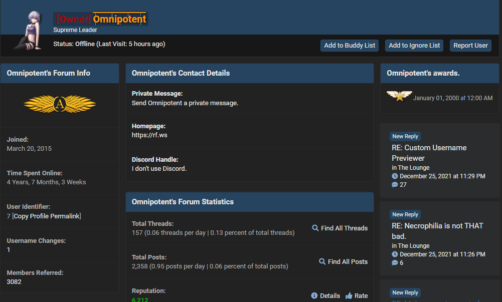 Omnipotent profile on RaidForums