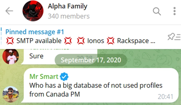 @MrSmartICQ looking for a database of profiles from Canada through telegram