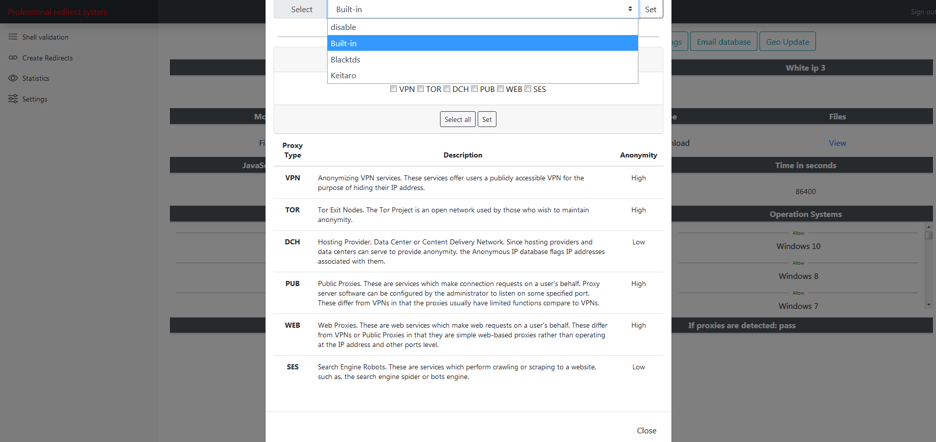 Screenshots from Prometheus TDS admin level