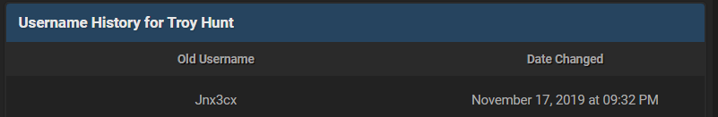 Username history for Troy Hunt/Jnx3cx account