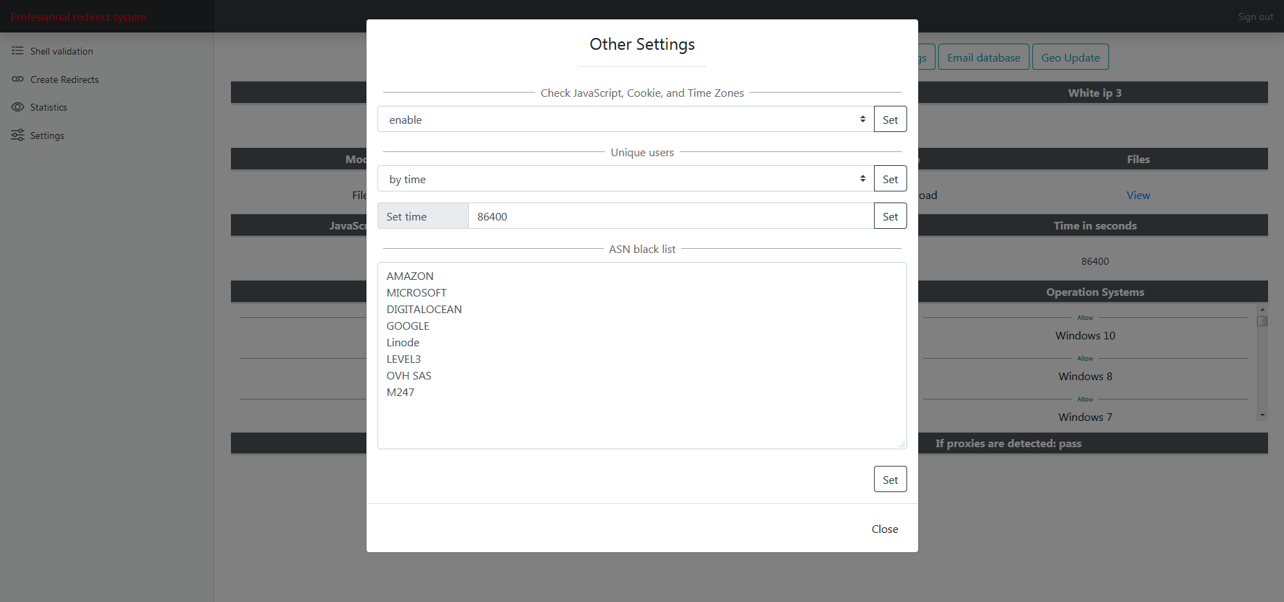 Screenshots from Prometheus TDS admin level