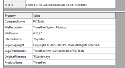 Figure 49. The vulnerable driver description and info
