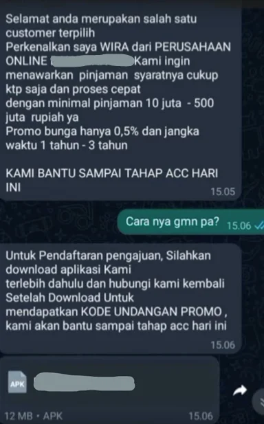 Example of phishing in messengers
