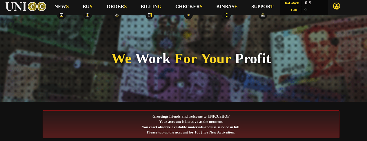 Screenshot of the Unicc fake shop homepage, which completely copies the original