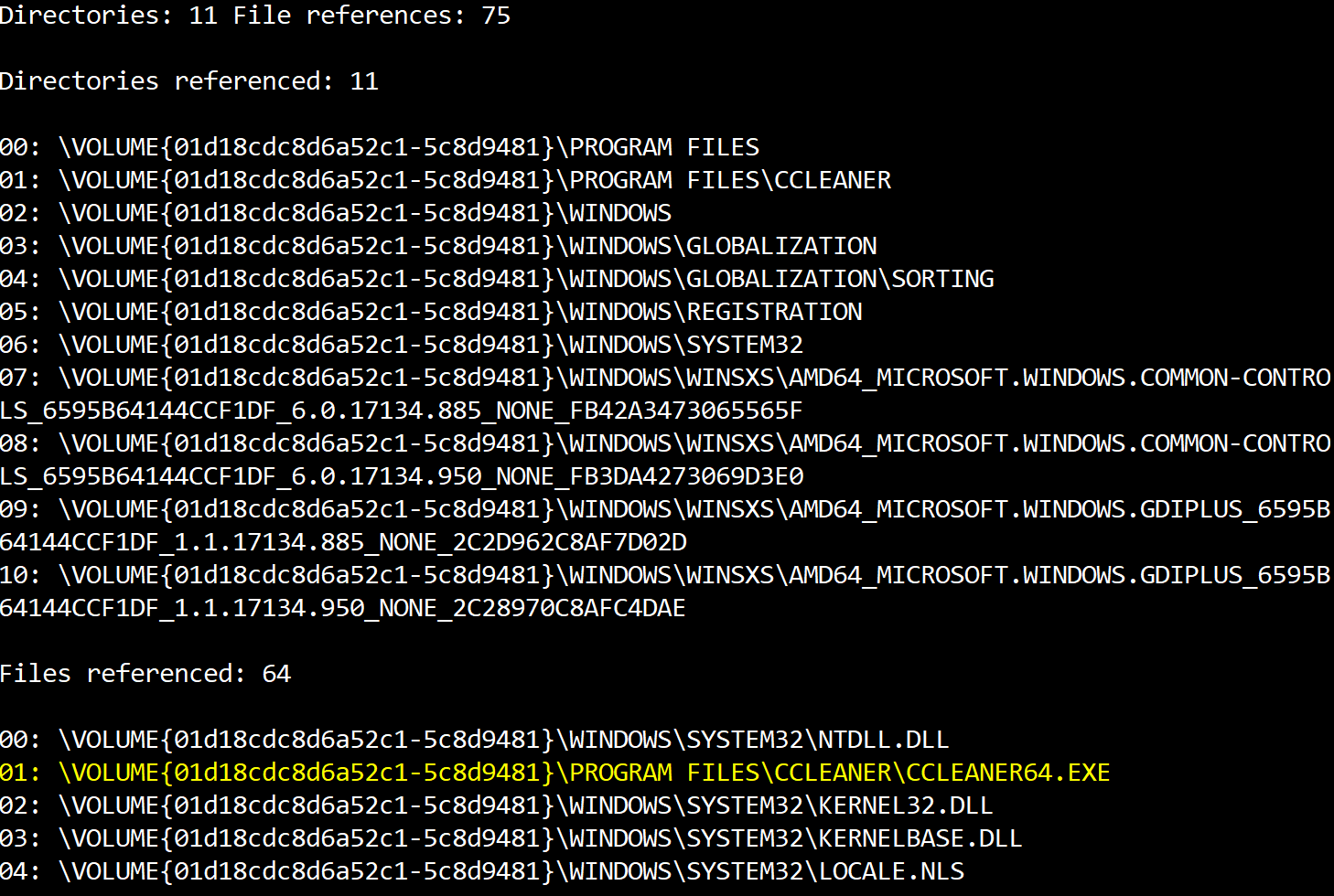 prefetch file's referenced files and directories