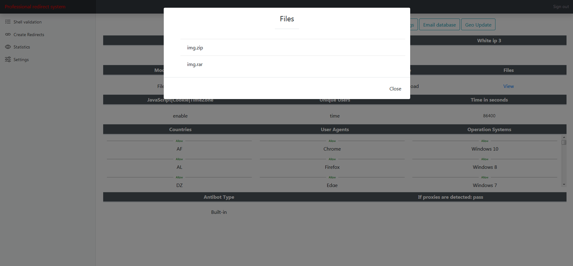 Screenshots from Prometheus TDS admin level