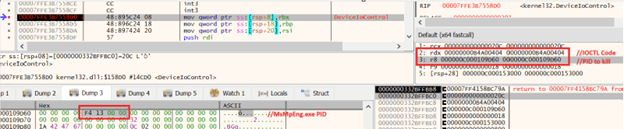 Figure 55. A screenshot showing communication with the kernel driver to kill the AV process