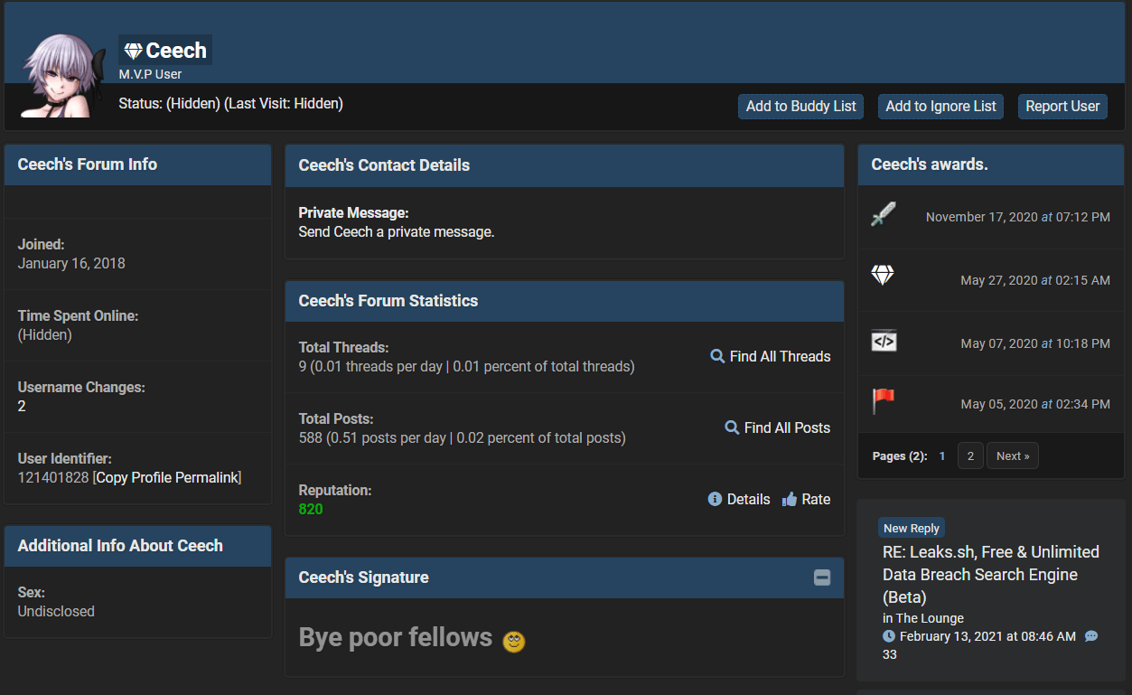 FluffyBunnyFufu (aka Ceech, FunnyBunnyHere) profile on RaidForums