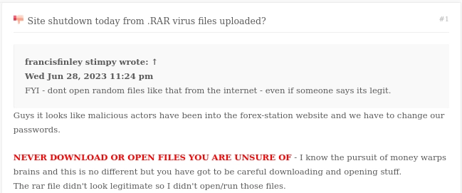 6 Admin notification of malicious RAR file distribution for forum users