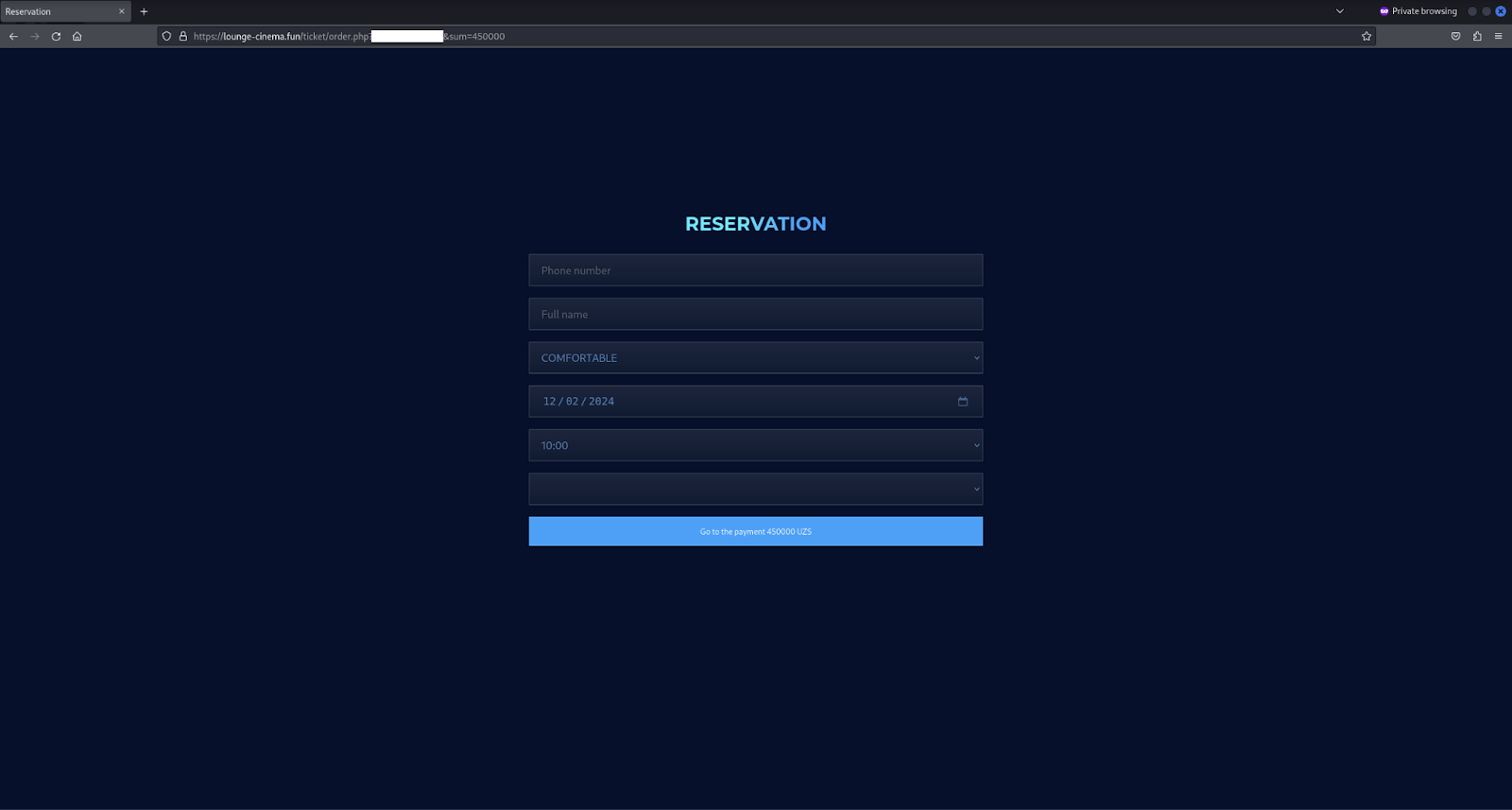 Figure 20. A screenshot of the page where users are required to provide their information in order to secure a booking.