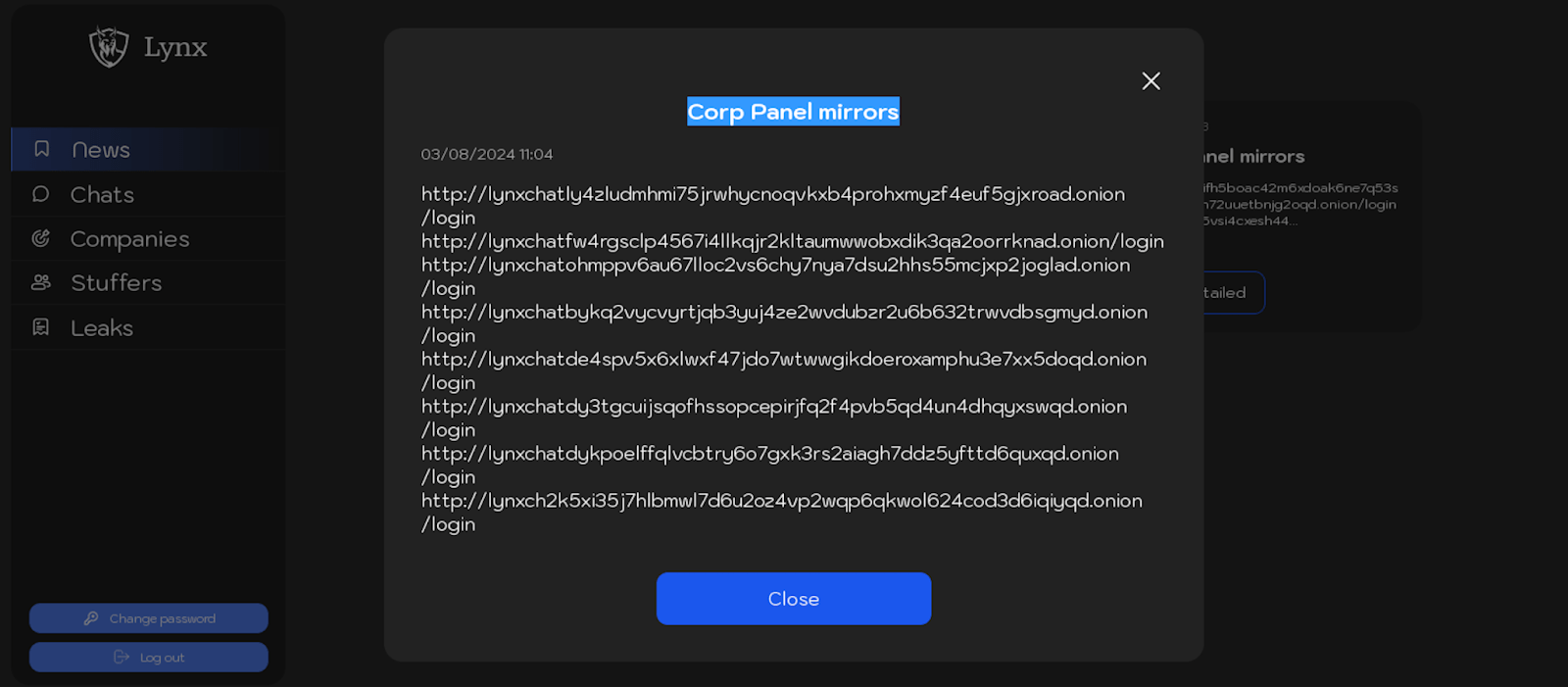 Figure 6. Screenshots of posts in the “News” section of Lynx ransomware panel, dated 3 August 2024. Figure 6. Screenshots of posts in the “News” section of Lynx ransomware panel, dated 3 August 2024.