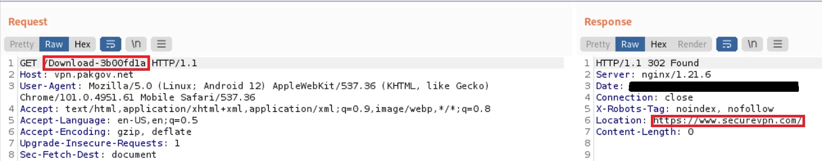 Screenshot with redirect to legitimate securevpn.com