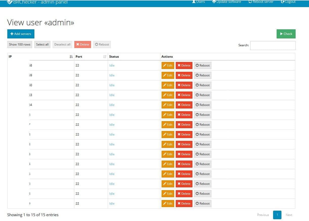 Screenshots of BRChecker admin panel
