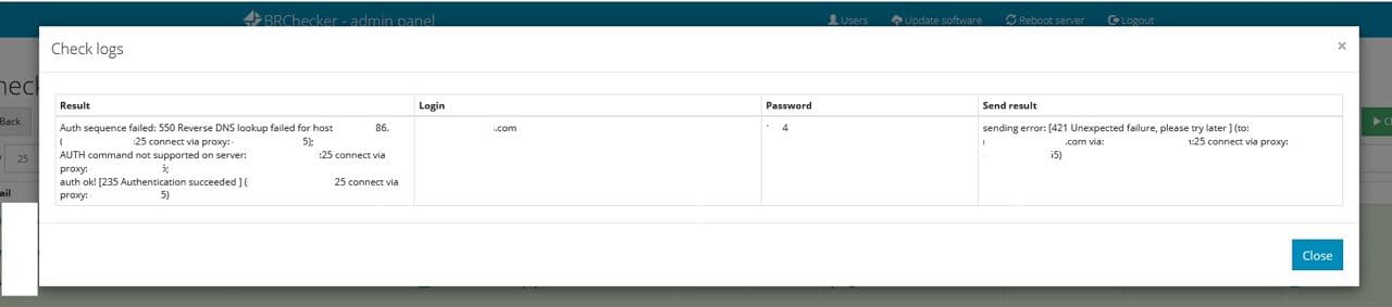 Screenshots of BRChecker admin panel