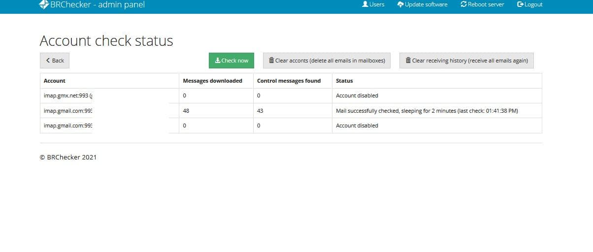 Screenshots of BRChecker admin panel