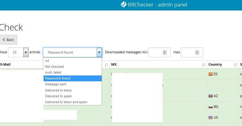 Screenshots of BRChecker admin panel