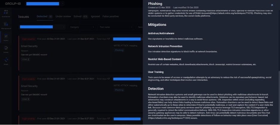 screenshot of group-ib attack surface management solution