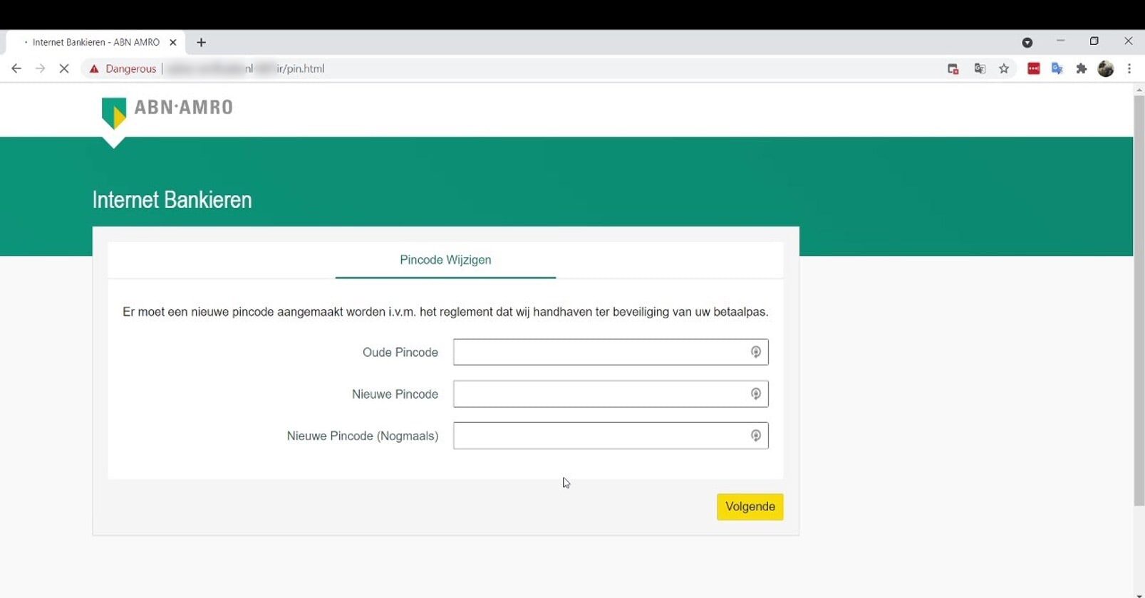 phishing website asking for pincode screenshot