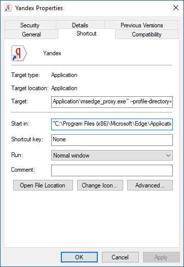 Installed webpage shortcut - Microsoft Edge