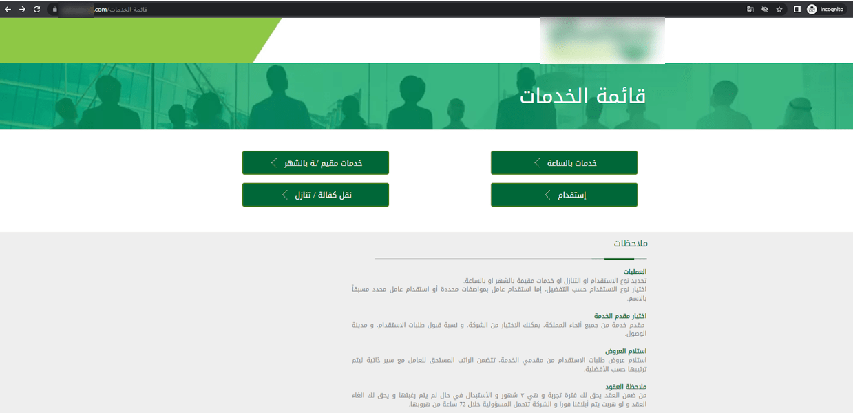 7-min screenshot of phishing site containing the range of domestic services
