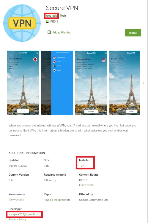 Screenshot from the Google Play store