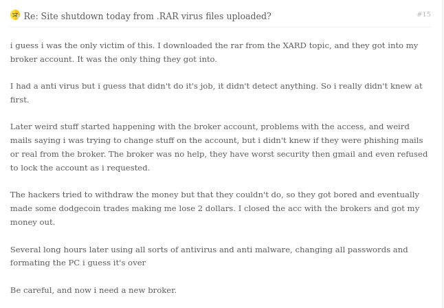 A victim's post about an unsuccessful cyber attack