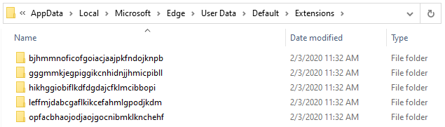 Microsoft Edge extensions and applications screenshot