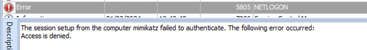 Figure 8. Screen shot of the log ZeroLogon attempt