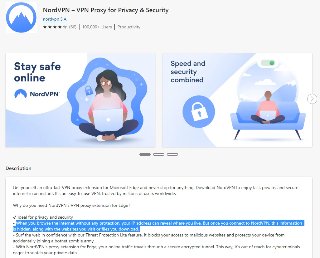 Screenshot from the Microsoft Edge extension store