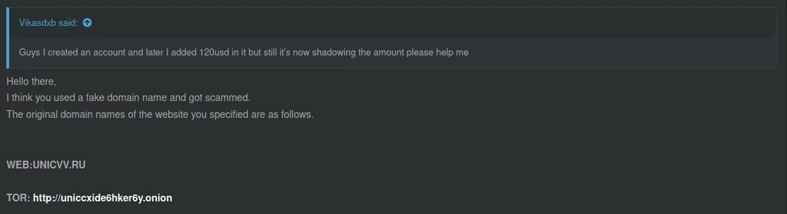 A message on the forum carder[.]uk