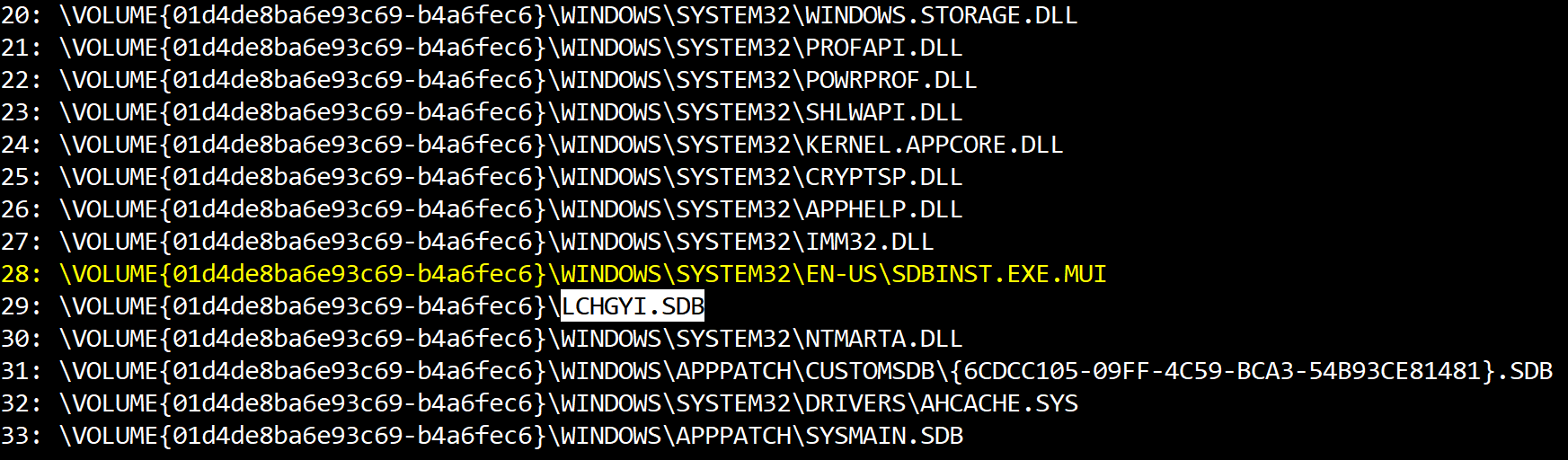 Prefetch file's databases file names and locations