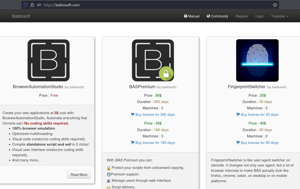 Figure 9. Bablosoft webpage.