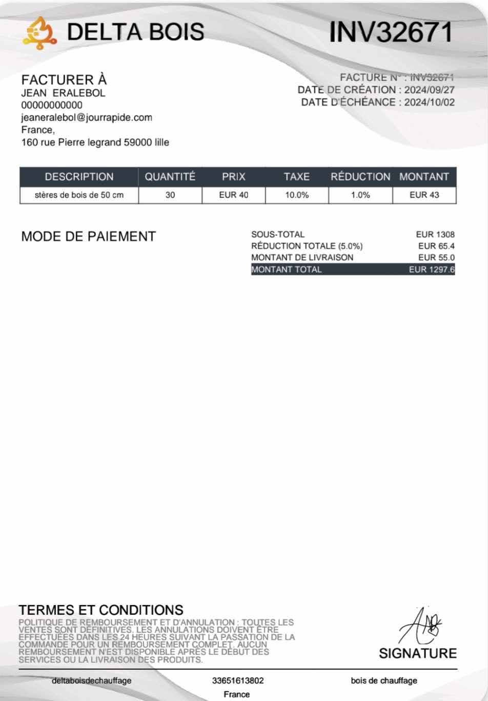 Figure 9. An invoice that the scammer sends to their victims to facilitate payment for their order.