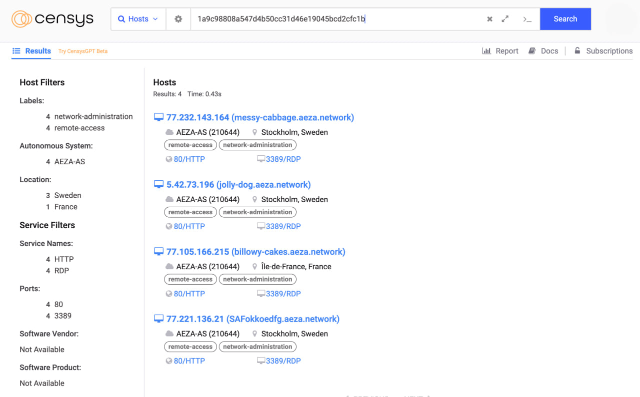 Scan result for responses containing Web Panel