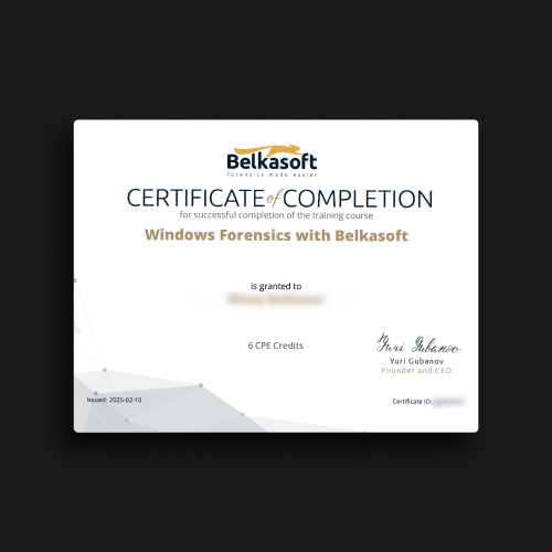 Belkasoft Certificate