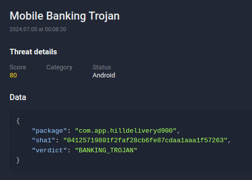 Example of “Mobile Banking Trojan” in group-ib fraud protection software