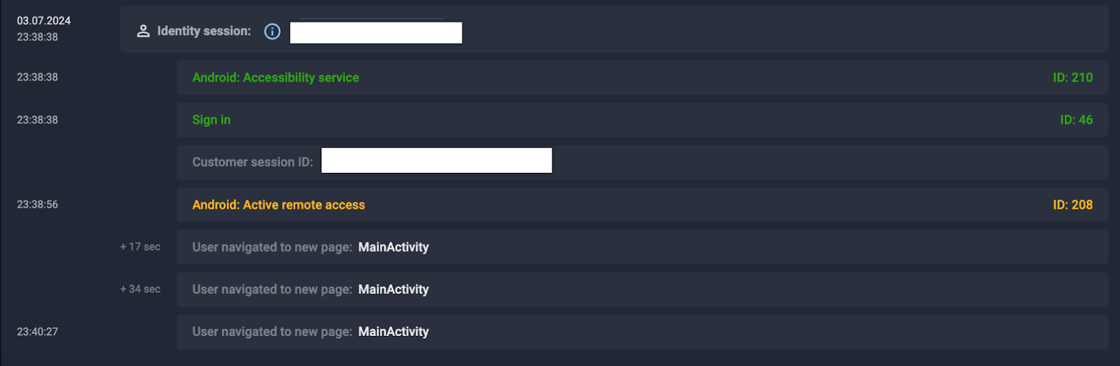 Example of session on infected device