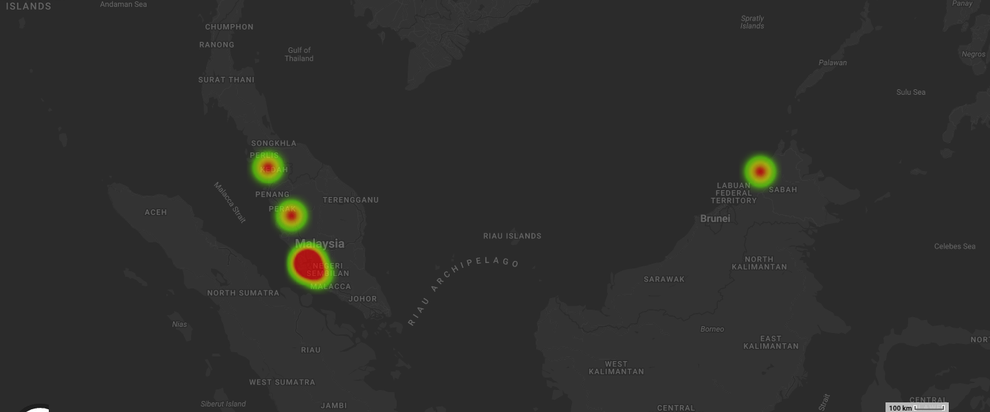Geographical distribution of Victims in craxs rat campaign in malaysia