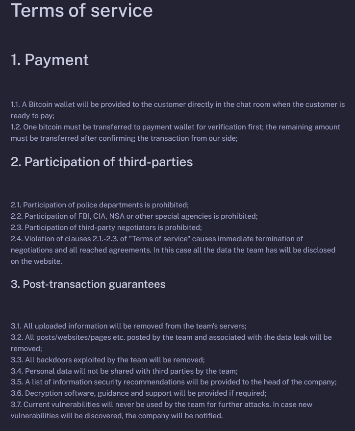 Rules section on SenSayQ DLS site which is similar to the terms of service on Brain Cipher DLS