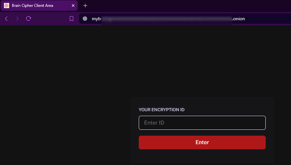 Screenshot of website for victims to enter their encryption ID to initiate data recovery with threat actors